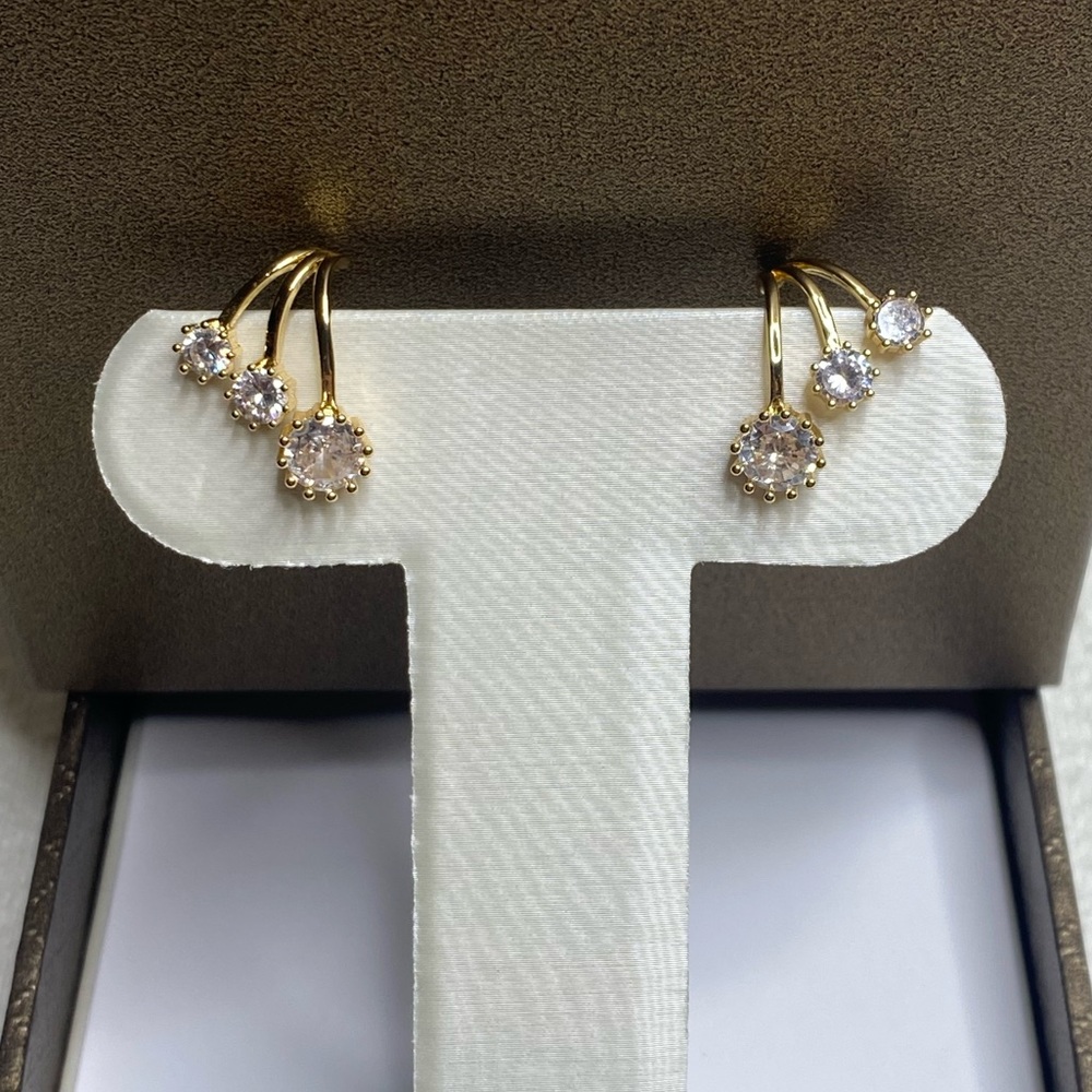 3 Stone Gold Cuff Earrings